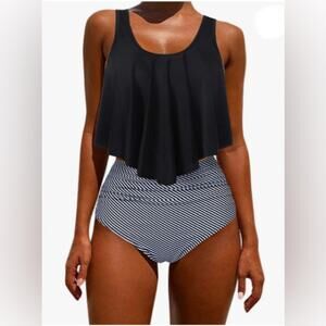OMKAGI Flounce Bikini Top High Waisted Bottom XXL NWOT